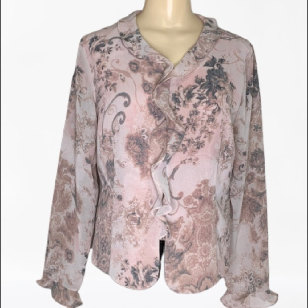 PENDELTON SHEER FLORAL RUFFLE BLOUSE 8 PET…